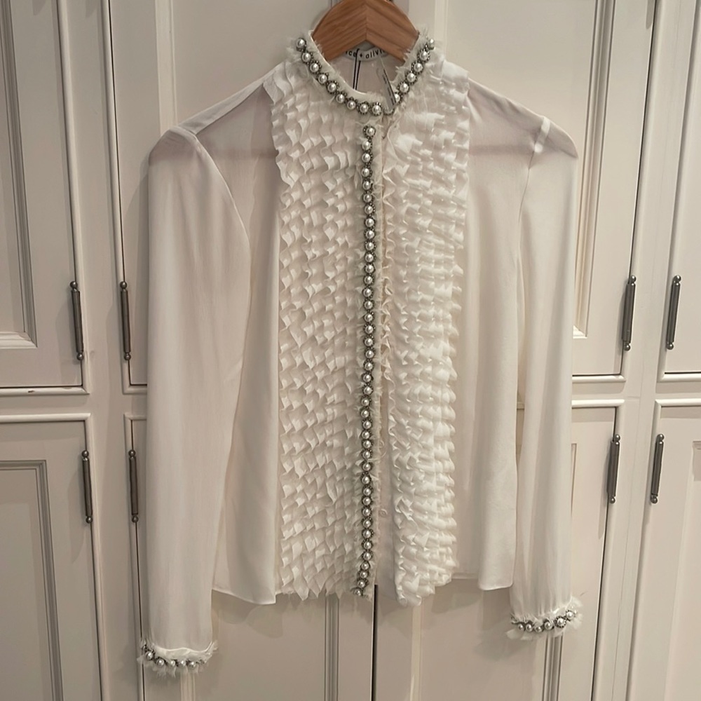 Alice and Olivia ruffled beaded blouse.  New with tags.  Size xs